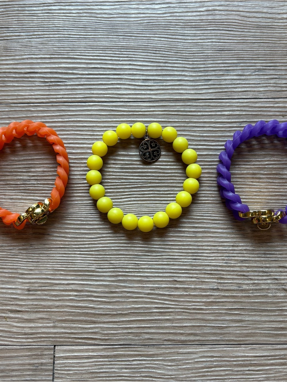 Rustic Cuff 3pc Silicone Bracelet Stack Orange Yellow Purple & Gift Box - Picture 4 of 7